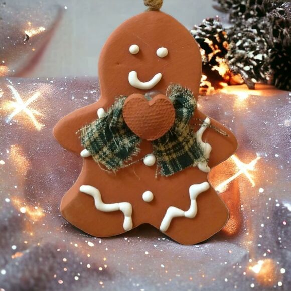 Gingerbread Man Christmas Ornament Terr Cotta Cookie Holiday Xmas Decor Ceramic. - Picture 1 of 16